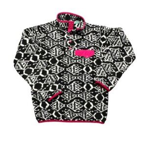 Patagonia Synchilla Snap-T Black White Aztec Ikat Fish Fleece Pullover Size XS